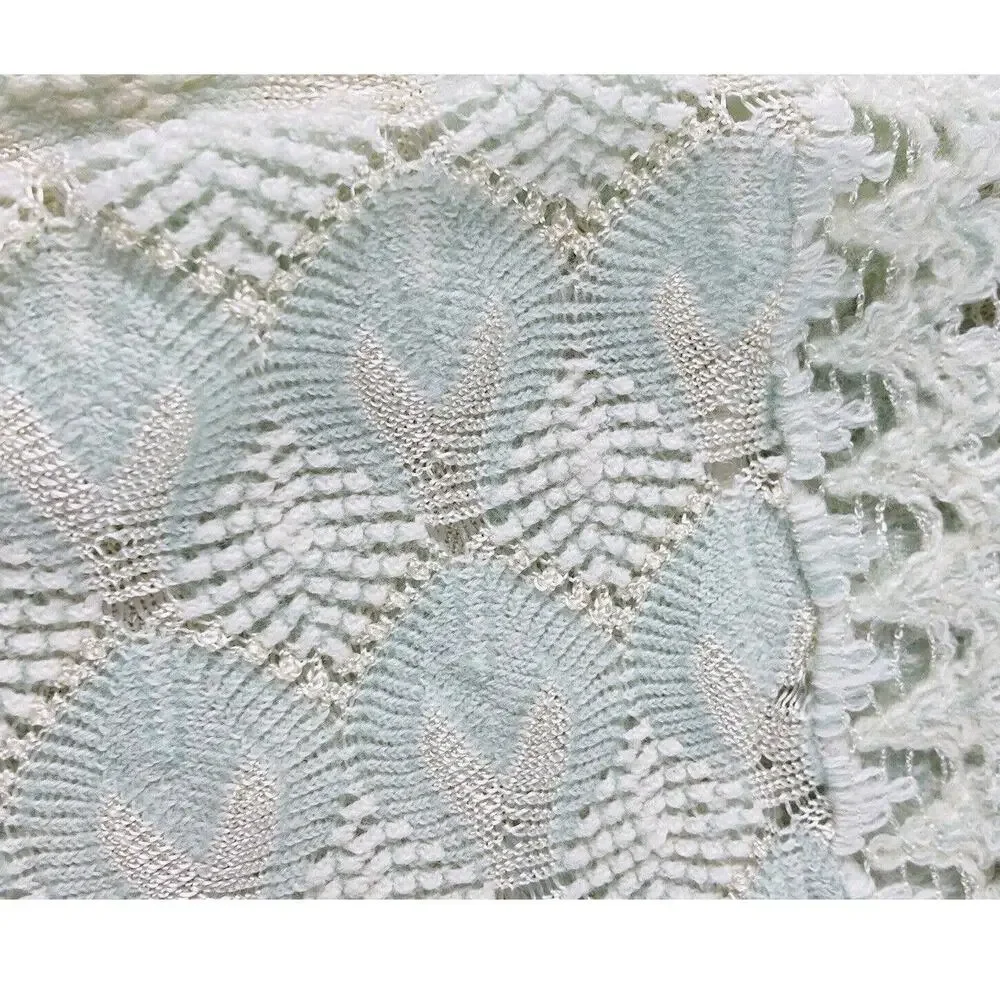 ANTIQUE BABY BLANKET DELICATE FINE 40 X 40 PALE MINT GREEN COVERLET PEACOCK VNTG